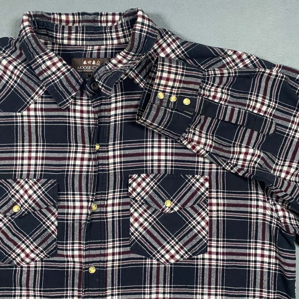Moose Creek Mens 2XLT Plaid Flannel Shirt Blue Western Pearl‎ Snap Button Down